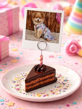 Chocolate Birthday Cake Photo Holder Gift, Place Card Holder, Food Label - Set 2